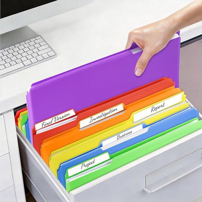 Color Folders 8.5 x 11 Inch, 1/3 Cut Tab File Folders Letter Size with Labels, Assorted Colors School Business Office Folders for Document