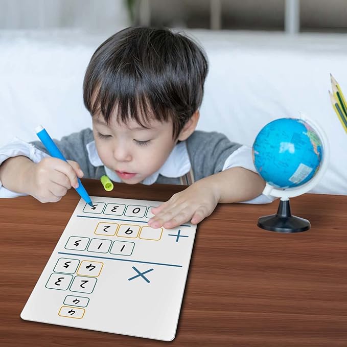 Dry Erase Long Multiplication Practice White Board, 8" x 12" Double Sided 2-Digits Math Learning with a 4" x 2.5" Multiplication Chart Board for Kids Students, Classroom and Home, Math Center