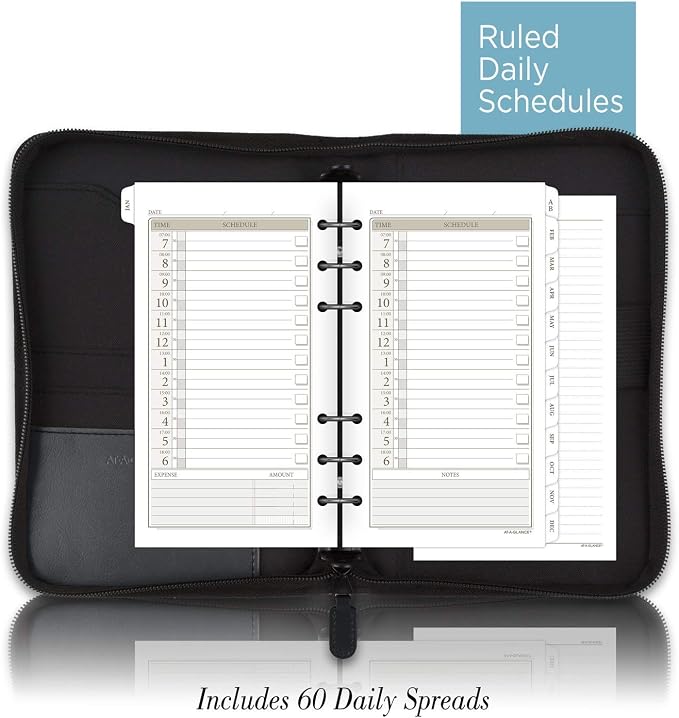 AT-A-Glance Faux Leather Undated Starter Set, 6-Ring, 3-3/4" x 6-3/4, Portable Size, Black (033-0240-05)
