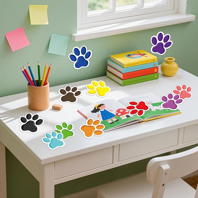 60 Pcs Paw Prints Cutouts Bluey Colorful Paw Stickers, Paw Print Bulletin Board Border Supplies for Boys Room Party Decor Table Classroom