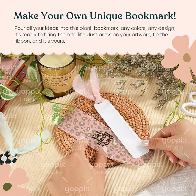 YOPPIX 80 Pcs Sublimation Acrylic Bookmark Blank kit, with 40 Ribbons for Heat Transfer Bookmarks Wedding Table Decorations, Christmas Tree Decor, Reading Lovers DIY Crafts Presents