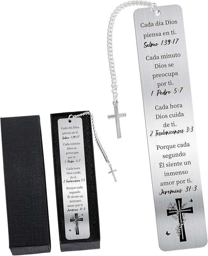 Spanish Bible Bookmark Gifts: Christian Metal Book Marks in Spanish, Religious Cross Page Marker, Inspirational Prayer Gifts with Box for Women Men Students School Office Supplies