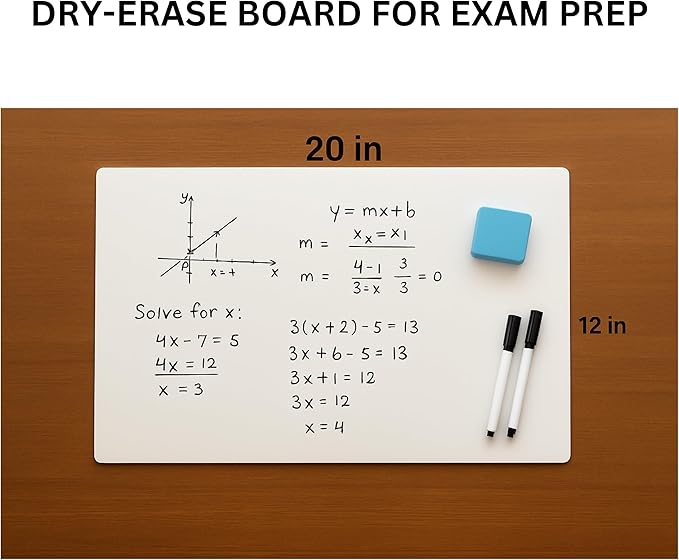 12x20 Dry Erase Whiteboard, Double Sided, for Exams, School, Home, Office - 2 Markers and 1 Eraser Included