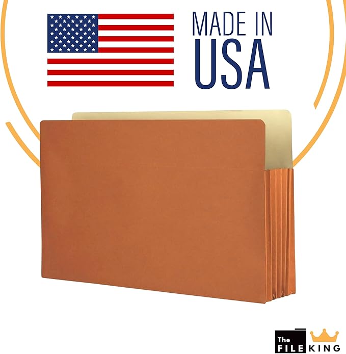 The File King Expanding Accordion File Folder – Legal Size | 5.25” Expansion, 50 Pack | Red Rope Expanding Pocket | Straight Cut Tab | Law, Accounting & Business Filing Organizer | Made in USA