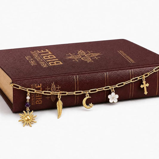 Boho Sun Moon Cross Bible Charm Chain - Christian Biblebook Accessory Faith Gift, Scripture Bookmark Decor for Bible Spine Edge, Religious Charms for Book Lovers