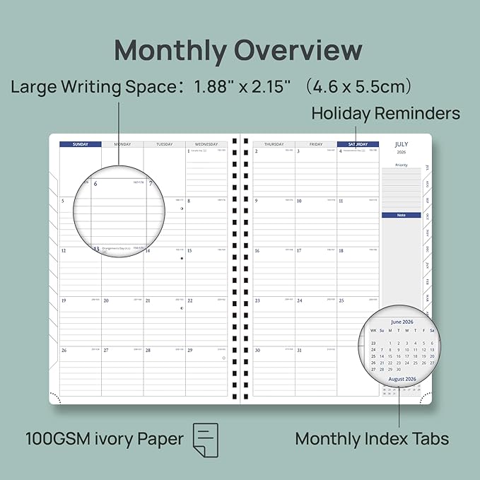 POPRUN 2026-2027 Academic Weekly Planner, Large Size 8.25" x 11.75", July 2026 to June 2027, Spiral Bound Calendar with Vertical Layout, Hourly Time Slots, PU Leather Softcover, Inner pocket - Beige