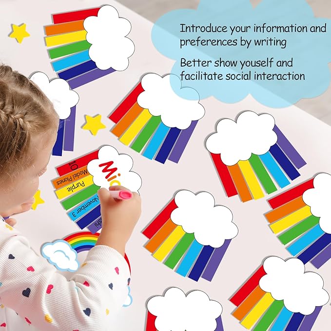 QOUBAI Rainbow Bulletin Board Set Rainbow Welcome Themed Classroom Bulletin Board Decorations Summer Cloud Star Cutouts Classroom Decorations for Back to School Office Home Chalkboard Decor Wall Door