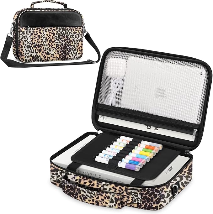 FINPAC Large Bible Cover w/Shoulder Strap, Carrying Book Case Church Bag Bible Protective w/Pen Slots and Zippered Pocket, Gift for Women Lady, Leopard