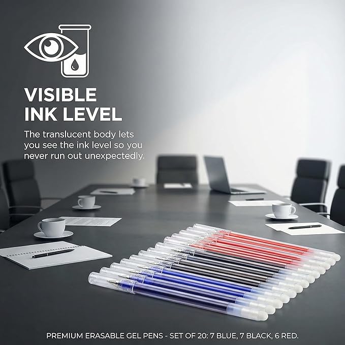 Volcanics Erasable Gel Ink Pens 20 Pack – 7 Black, 7 Blue, 6 Red Heat Erasable Gel Pens, Smooth Writing, No Refill Needed, No Smudge, for School, Office, Journaling, Note Taking