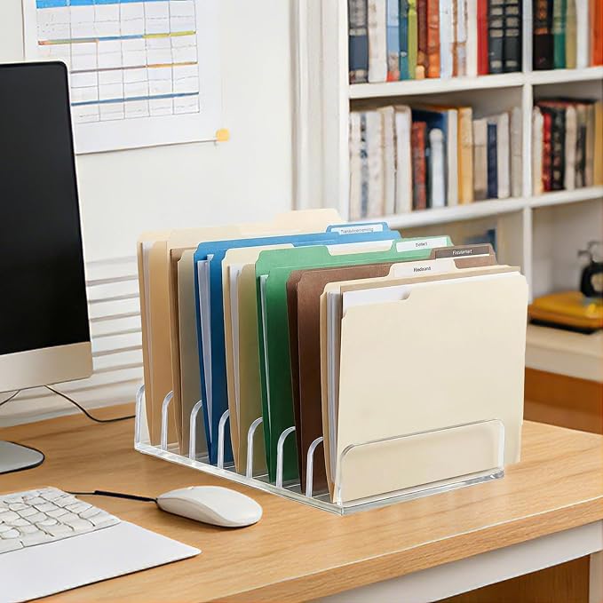 2 Pcs Acrylic File Organizer,7 Slots Desktop File Sorter Organizer,Paper Organizer for Desk,Workspace Organizers for Office,Home,School