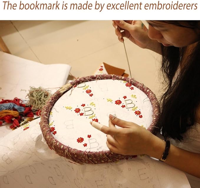 Personalized Hand Embroidered Corner Bookmark, Cute Flower Book Mark, Hand Stitch Gift for Women Book Lovers (J, White)