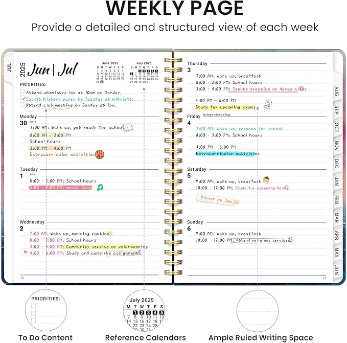Planner 2025-2026, Academic Year Monthly and Weekly Calendar Planner, Jul 2025 - Jun 2026, Hardcover Teacher Student Planning Agenda book with Tabs, Perfect for School Office Supplies , 6.3" x 8.5" - Sunsets
