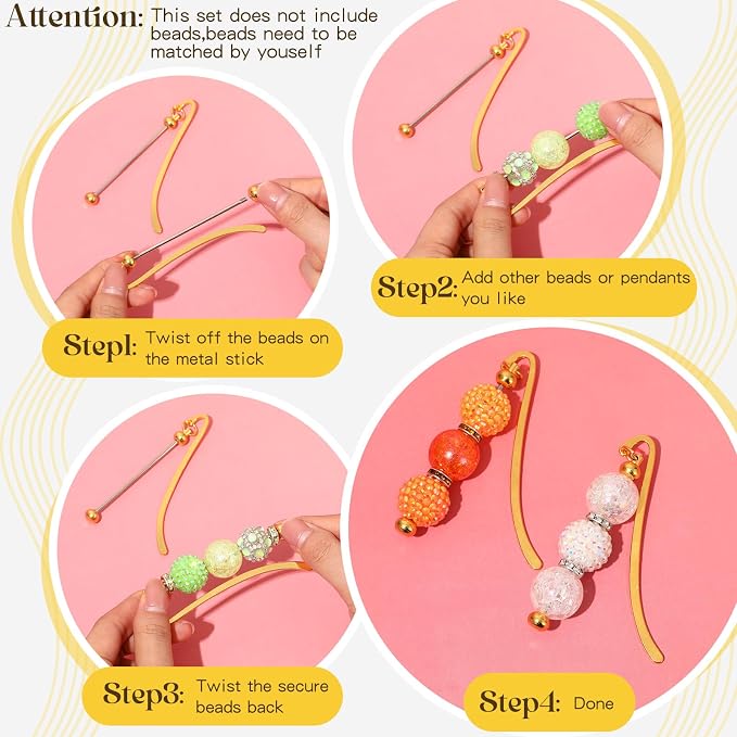 Dunzoom 8 Pcs Beadable Bookmarks DIY Metal Blank Bar Bookmark for Beads Modern Beaded Craft Jewelry Pendant Charm Gift for Book Lovers Student Teacher Office Supplies (Gold)
