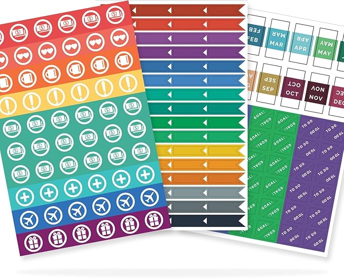 The Simple Elephant Stickers - Productivity Planner Stickers - Perfect Fit with Planners, Journals, Agendas - Variety Pack with Calendar Tabs, Events, Flags - 6 Sheets - 392 Stickers