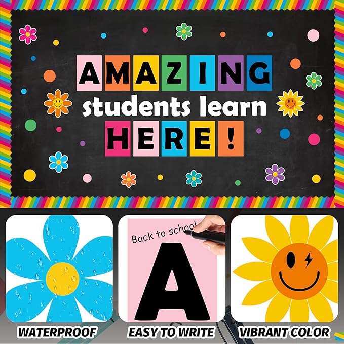 AnyDesign 85Pcs Back to School Bulletin Board Decor Rainbow Flower Dots Paper Cutouts with 150Pcs Glue Points for Party Classroom Wall Decor