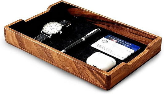 Desk Tray Organizer Drawer for Home Office, Desktop Accessories Walnut Desk Organizer Tray for Keys, Pen, Watch