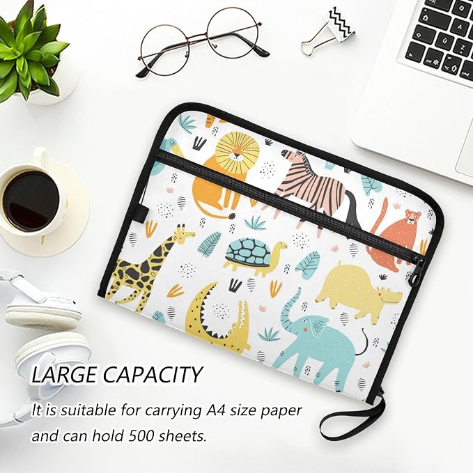 13 Pockets Expanding File Folder Wild African Animals Cute with Sticky Labels Accordion File Folder Document Organizer Letter Size A4 Papers Expandable File Keeper