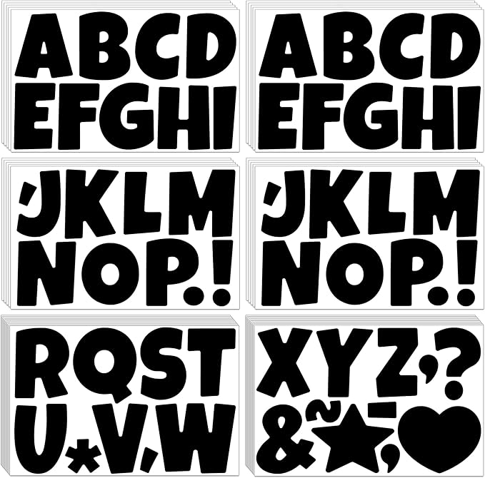 390 PCS Bulletin Board 40 Sheets Letters Large Letter Stickers Vinyl Waterproof Self-Adhesive Alphabet Sticker Letters for Poster Board Display Classroom School Mailbox Home Decor (4 Inch, Black)