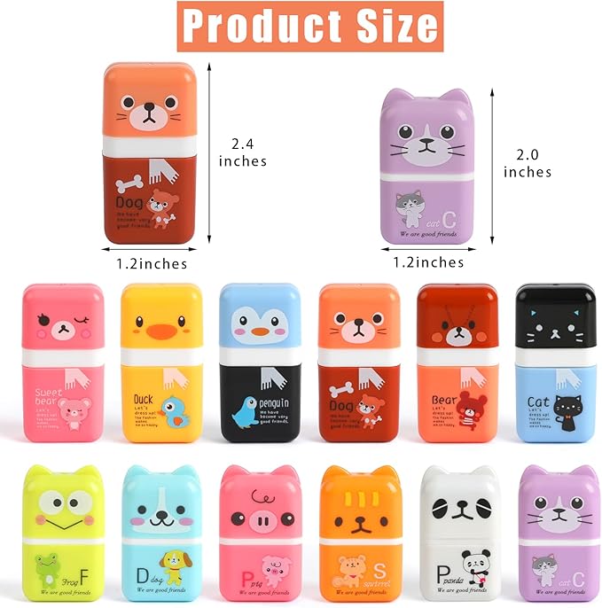 CCINEE 12 Pcs Pencil Erasers,Cute Erasers with Cover and Clean Up Shaving Roller for School Gift Supplies Classroom Prizes