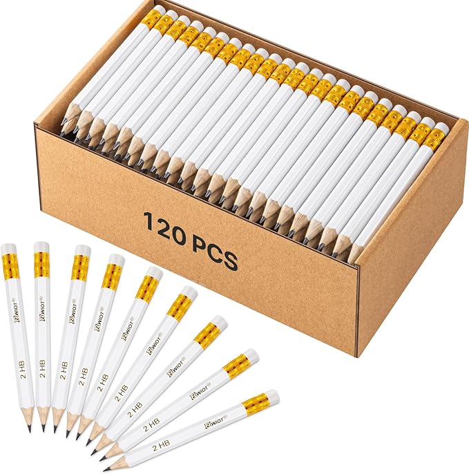 ZWlOT Golf Pencils with Eraser, #2 HB Half,4" Mini,Pre-Sharpened,120/200/320 Count Pencils Wood Cased Short for Classroom, Office, School, Wedding and Party Game(White-120pcs)