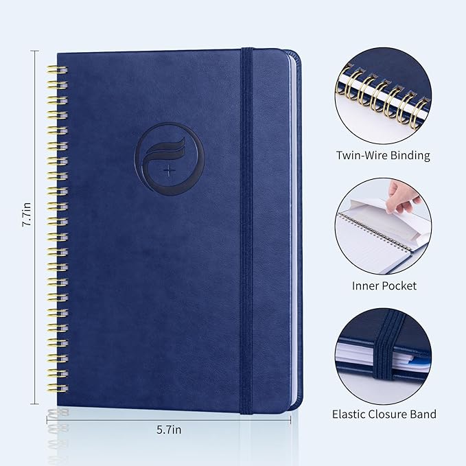 Address Book with Alphabetical Tabs-Address and Password Book for Seniors - Hardcover Spiral Bound Phone Book- Record Contacts, Website Login Passwords, Special Days -5.7" x 7.7", Navy Blue