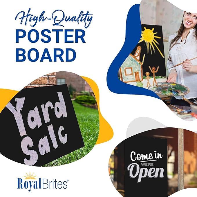 Black Poster Board, Premium 2-Sided 22x28 Poster Board for School Projects, Arts & Crafts, Water & Fade Resistant Posterboard for Signs & Presentations, Large Poster Board 22x28”, 24 Count