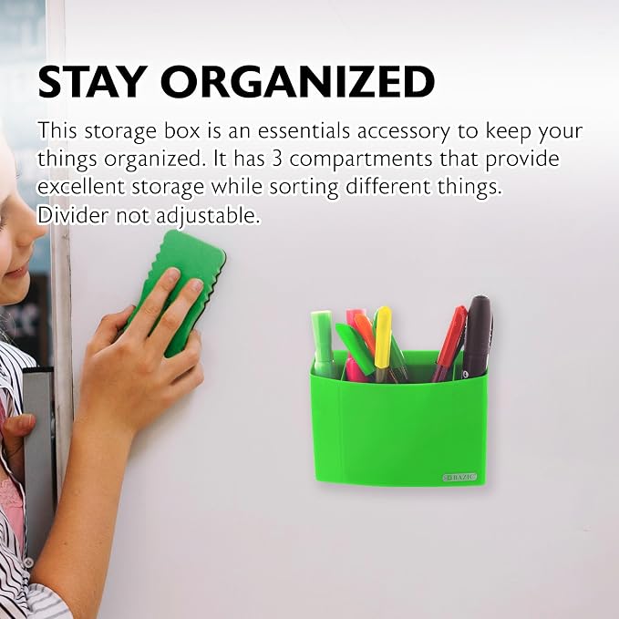 BAZIC PRODUCTS Magnetic Locker Storage Box, 3 Compartments, Magnetic Poly Bin, Grab-and-Go Opening, for School Gym Lockers, Case of 12