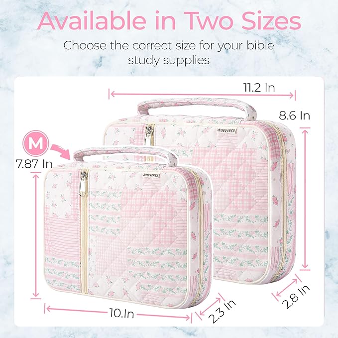WOBAGMEN Bible Cover Case for Women,Large Bible Tote Bags Organizer Quilted Carrying Case for Girls,Bible Study Supplies Accessories Christian Gifts for Women (Pink Floral pin, M)