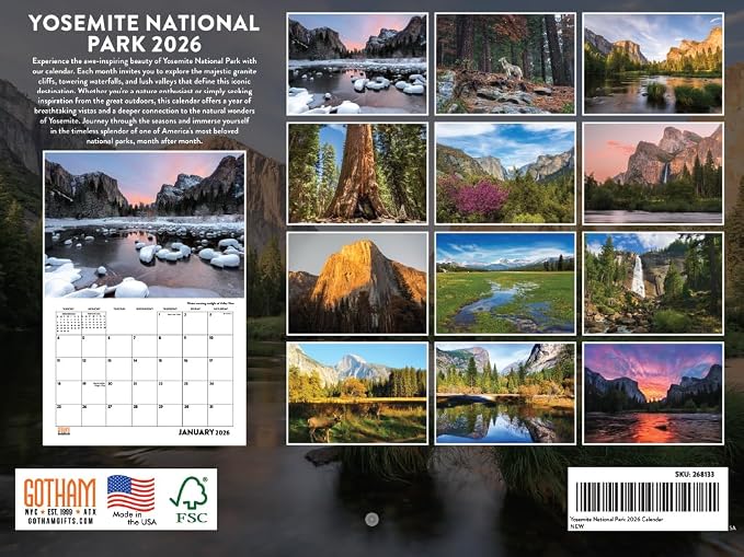 Yosemite Calendar 2026 National Park Monthly Wall Calender 12 Month | American Made In The USA