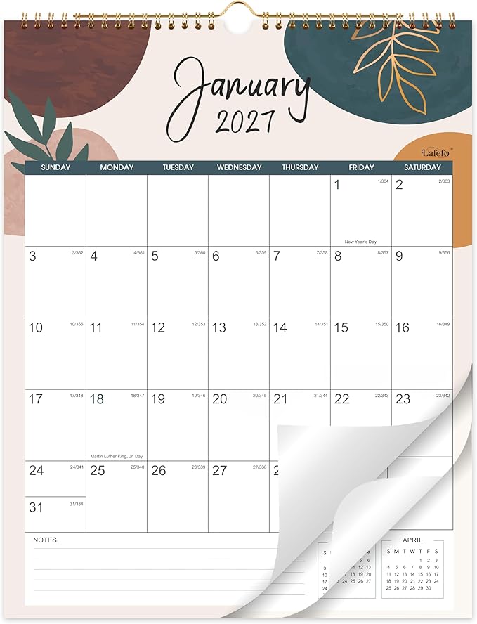 2027 Calendar - 2027 Wall Calendar, JAN 2027 - DEC 2027, 12 Monthly Calendar, 14.6'' x 11.4'', Wall calendar 2027 with Twin-Wire Binding + Hanging Hook + Julian Dates, Calendar for Organizing