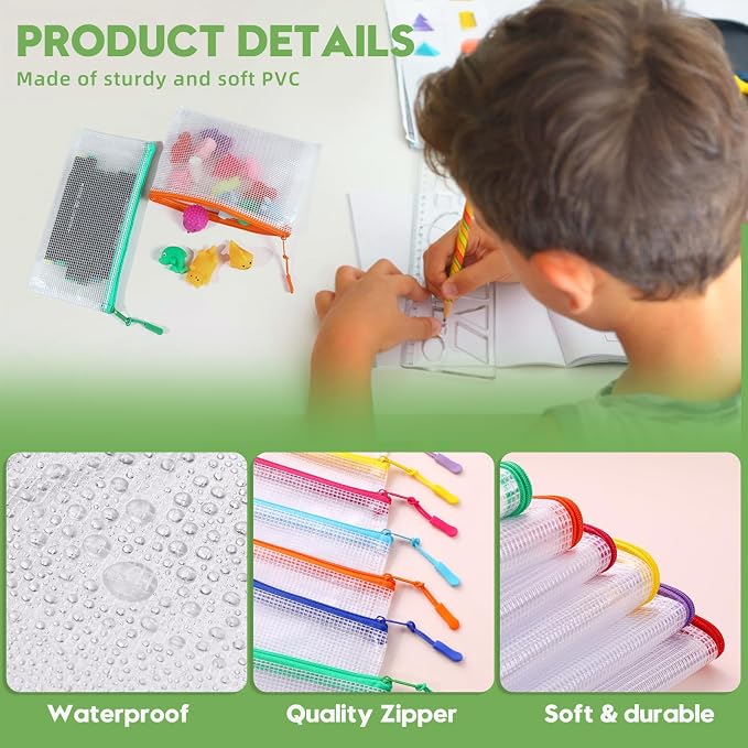 YOPCDJ 45pcs Mesh Zipper Pouch for Organization,Storage Pouches Colored PVC Travel Zipper Bags Clear Multipurpose Document Bags Suitable for Travel School Board Game and Office Supplies
