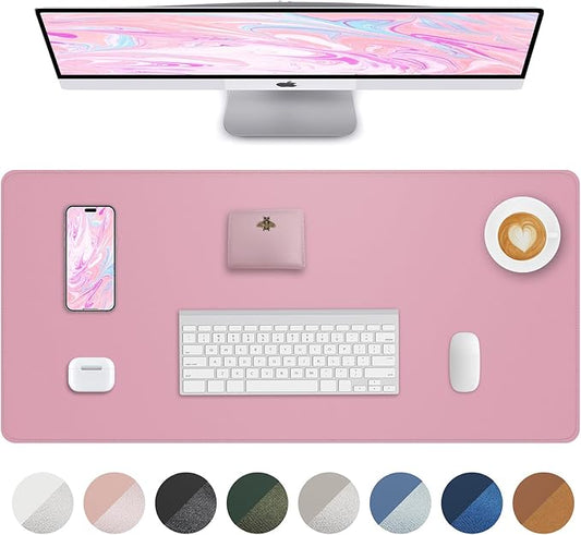 AFIING Leather Desk Pad Protector, Large Mouse Pad, Non-Slip Waterproof PU Leather Desk Mat, Desk Blotter Cover for Office and Home (Pink, 36" x 17")