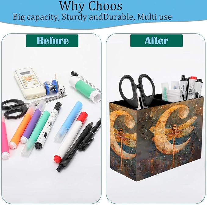 Pen Holder, Pencil Case, Makeup Brush Storage Box, Tableware Storage Box, Suitable for Office Or Home Item Organizing Stand - Vintage Dragonfly
