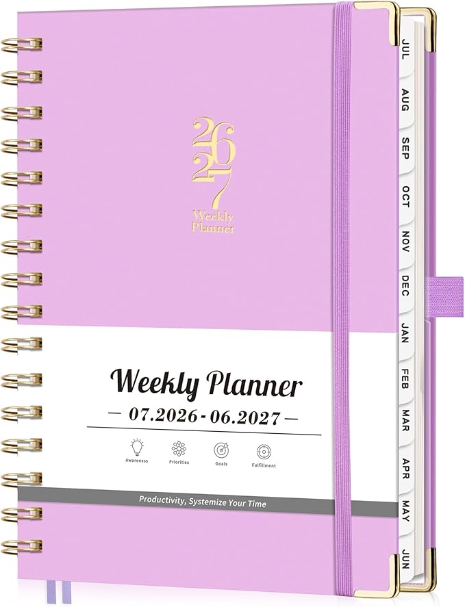Academic Planner 2026-2027, Weekly and Monthly, A5 Size (5.7" x 8.3"), July 2026 - June 2027, To-do List for Tracking, for School, Home, Office, Hardcover, 12-Month Tabs (Purple)