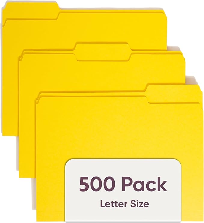 Smead Standard File Folders, Value Filing Bulk Case of 500, Yellow, 1/3-Cut Tabs, Letter Size (21125)
