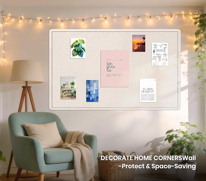 Bulletin Board, 36 X 24 inches Cork Board with 20 Pushpin, Felt Cork Board Notice Pin Board, Self-Adhesive Vision Board Mood Board Foldable Photo Board for Wall - Oatmeal