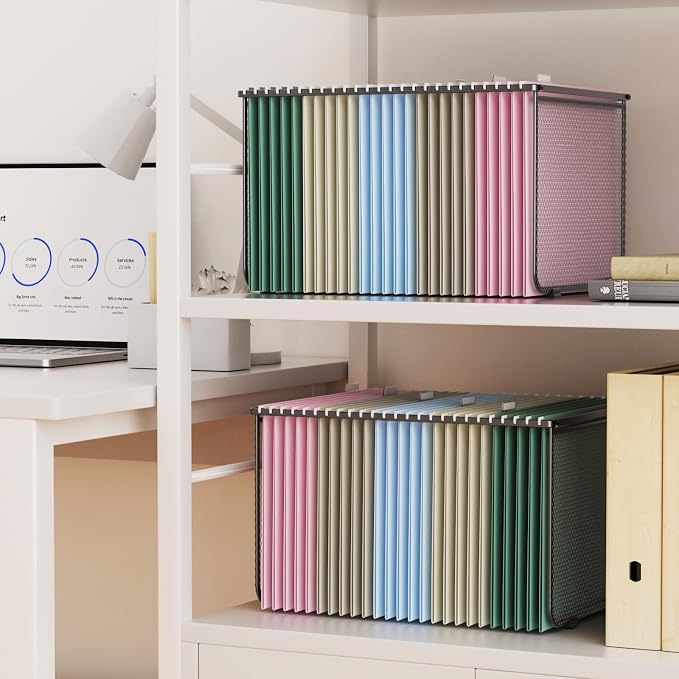 Hanging File Folder Frame Set of 2, Hanging File Organizer with Metal Mesh for Legal/Letter Size, Portable Hanging File Folder Metal Frame for Filing Cabinet Desk Drawer