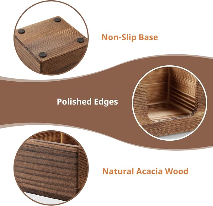 Sticky Note Holder, Burnt Wood Note Dispenser for Office Desk Accessories, Self Stick Note Pad Holder, Memo Pad Holder Dispenser Organizer for School Office Desk Supplies