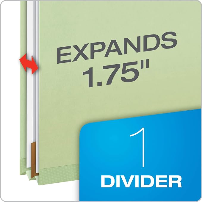 Pendaflex Recycled Classification File Folders, 1 Divider, 2" Embedded Fasteners, 2/5 Tab Cut, Letter Size, Light Green, Box of 10 (23776R)