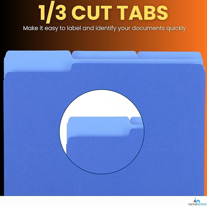 1InTheOffice Blue File Folders Top-Tab File Folders, 3 Tab, Blue Folders, Letter Size, 25/Pack