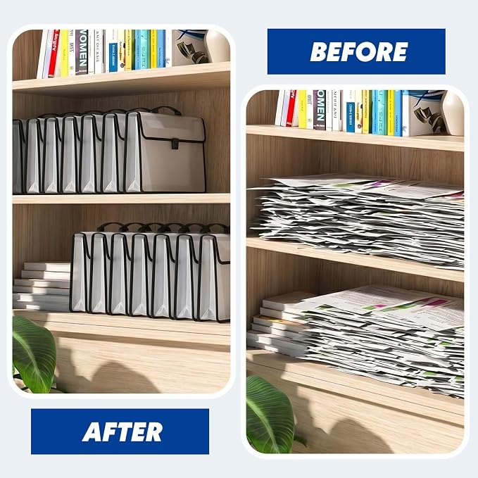 AmazingSpark 4 Pcs 11 x 17 Inch Folder Expandable Tabloid Size Document Organizers with Handle, Snap Closure & Label, Clear Plastic Expanding File Folder for A3 Ledger Size Plots Charts (Black)