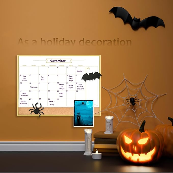 Whiteboard Calendar & Corkboard, 14.5" x 10.5" Dry Erase White Board & Bulletin Board, Gold Aluminum Frame Calendar/Cork Combo Board(ZHYL-Gold-2737-B)
