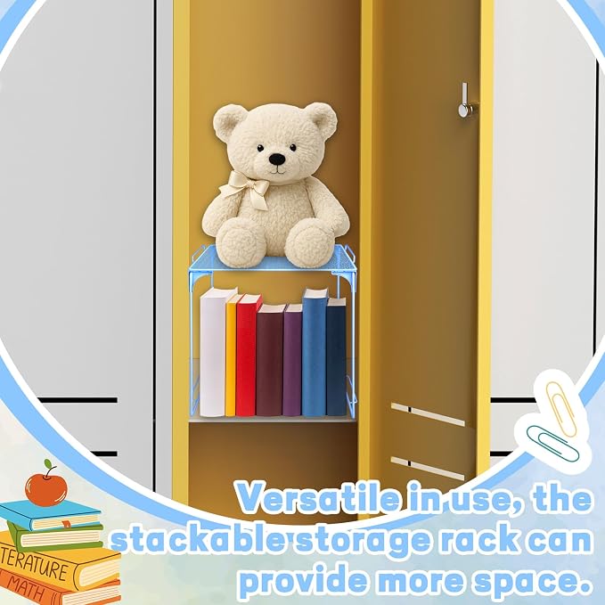 Locker Organizer Shelf Blue Stackable Extra Locker Shelf Storage Cabinet Accessories for Back to School Office Home Gym Supplies