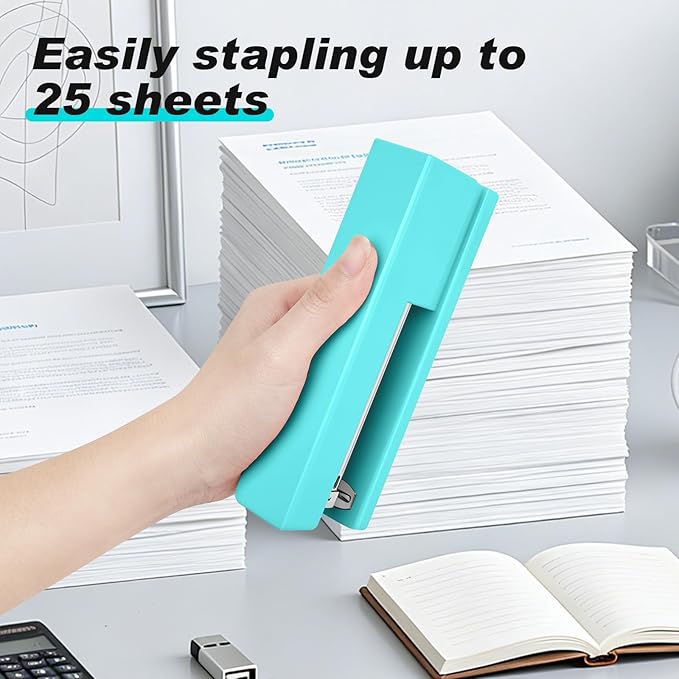 Stapler 25 Sheet Capacity with 830 Staples and Staple Remover, Full Strip Staplers for Desk, No Jam, Non-Slip for Office & School, Green