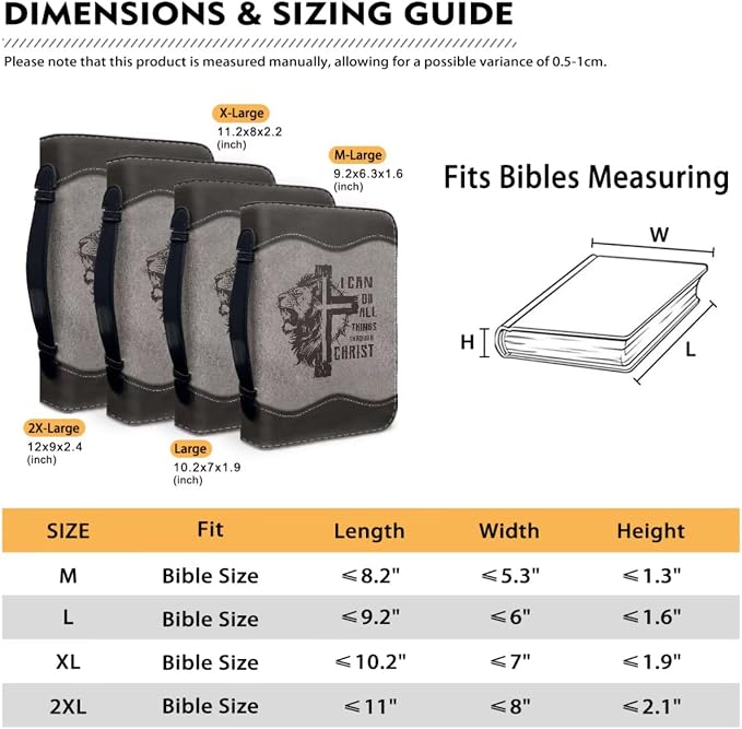 Vintage Cross and Lion Bible Case with Bookmark Waterproof Bible Cover Case for Women Lightweight Bible Bag with Handle Pockets Church Book Bag Grey