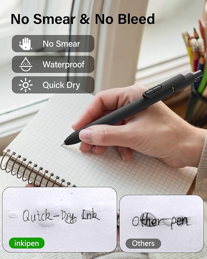 inkipen- 8 Pack Pens, Gel pens Black Ink, Fine Point(0.5mm),Quick-Drying Smooth Writing,School and Office Supplies(black white)
