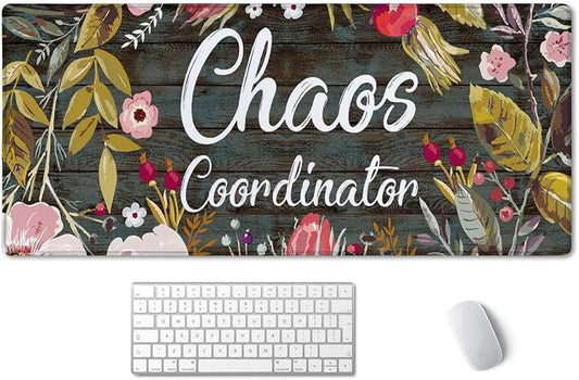 Chaos Coordinator Motivational Quote Mouse pad 35.5 X 15.7 Inch XXL Floral Full Desk Mousepad Extended Large Non-Slip Rubber Base Waterproof Big Keyboard Mat with Stitched Edges for Gaming and Office