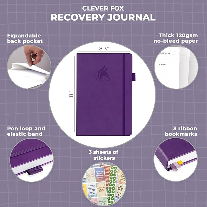 Clever Fox Addiction Recovery Journal Large – Guided Sobriety Workbook for Alcohol, Drug, Gambling, Eating & Other Addictions – Daily Planner to Support Recovery Progress, 8.3x11” (Purple)