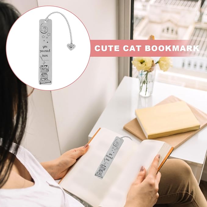 Cat Bookmark for Book Lovers, Cute Zinc Alloy Bookmark with Lazy Sleeping Kitten Design Reading Accessories for Women Men & Cat Lovers