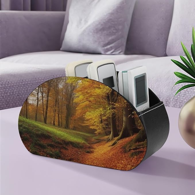 Autumn Remote Control Holder with 5 Compartments TV Remote Holder PU Leather Remote Caddy Remote Box TV Remote Control Storage Box for Table Desktop Organizer